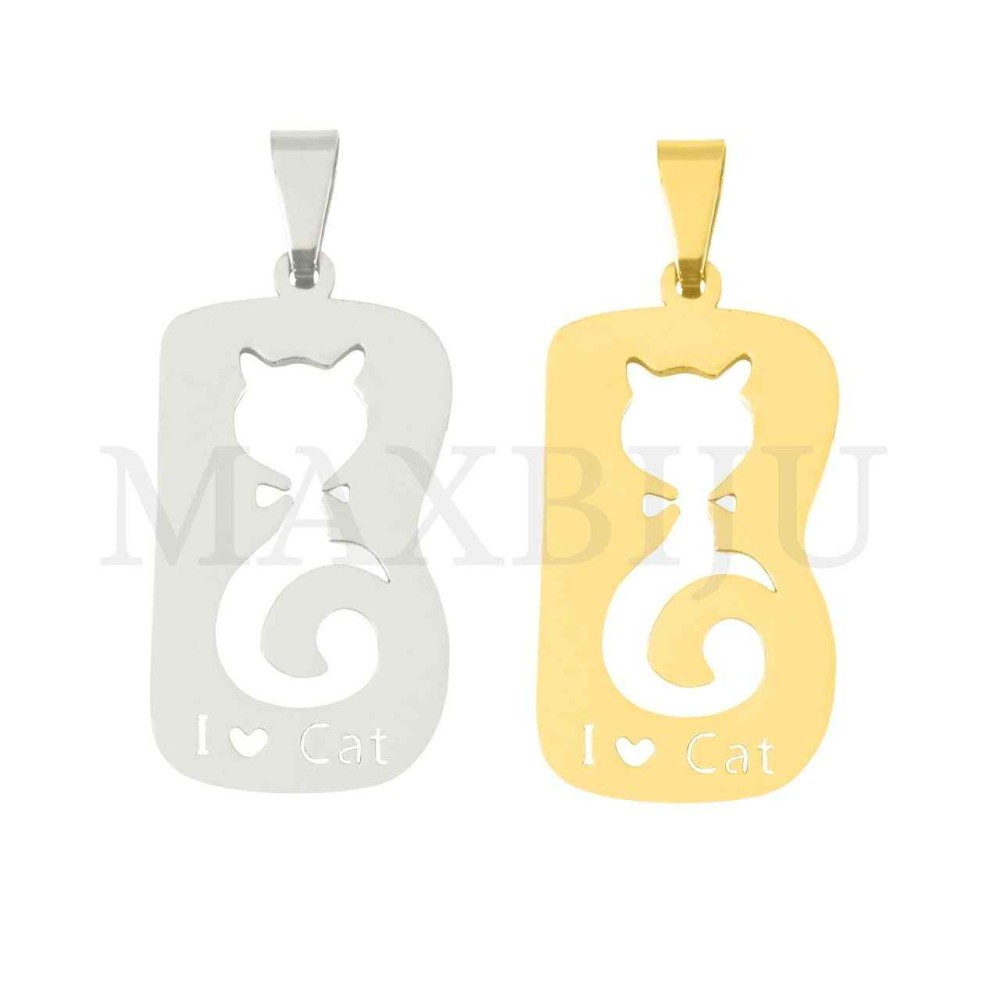 Stainless Steel "I Love Cat" Pendant 29x15mm