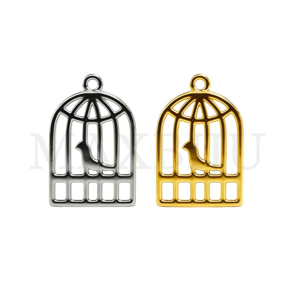 Stainless Steel Birdcage Pendant 11x18mm