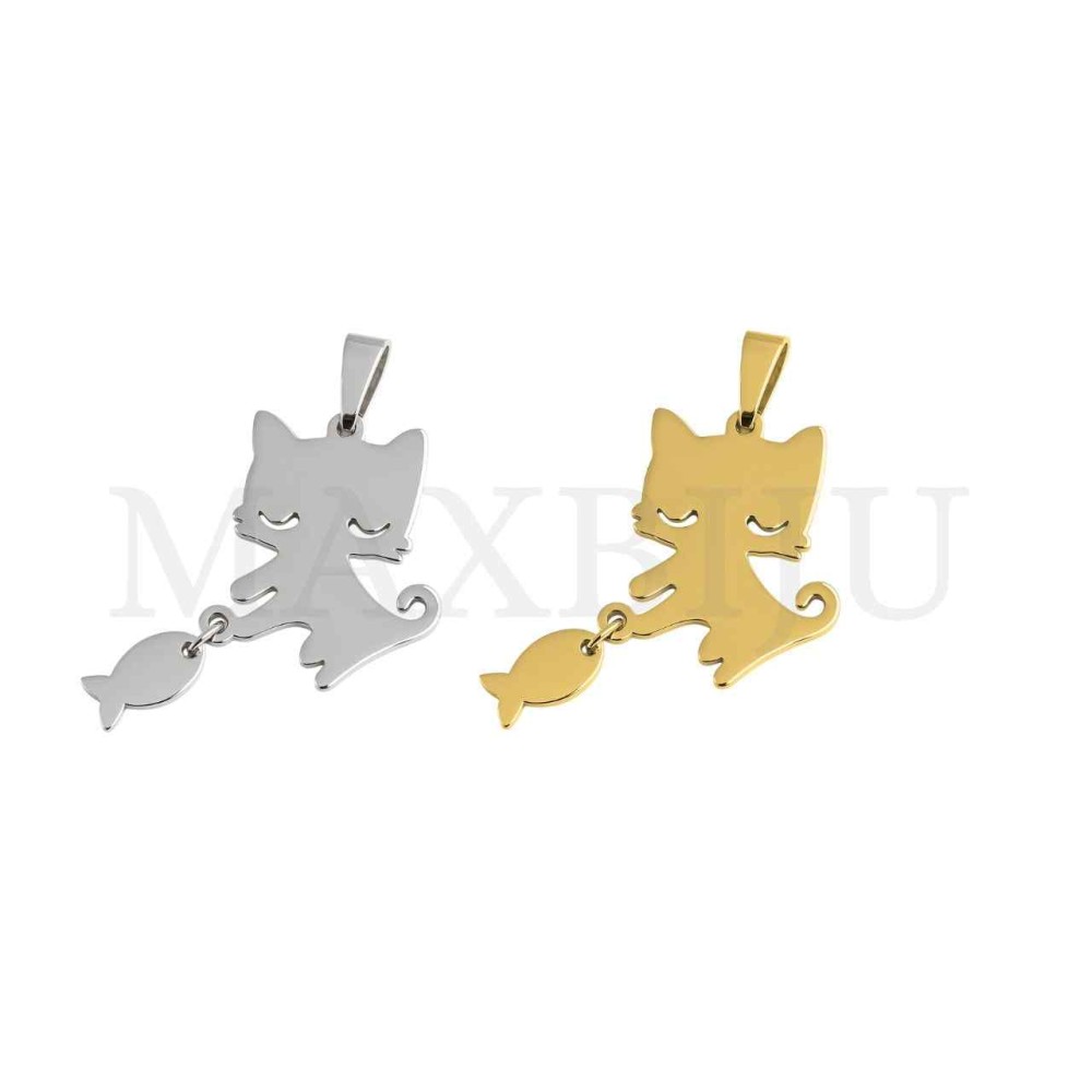 Stainless Steel Cat Pendant 25x20mm