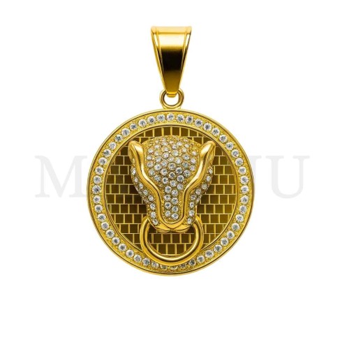 Stainless Steel Tiger with Stones Pendant 45mm