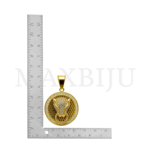 Stainless Steel Tiger with Stones Pendant 45mm