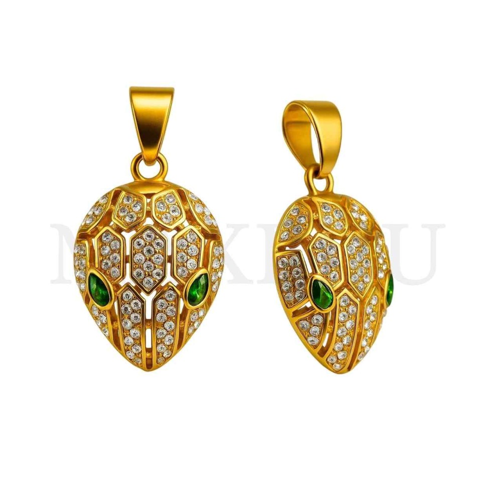 Stainless Steel Snake With Stones Pendant 25x35mm