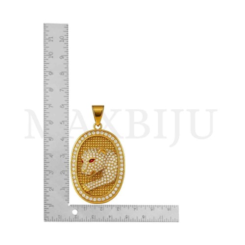 Stainless Steel Tiger with Stones Pendant 36x50mm