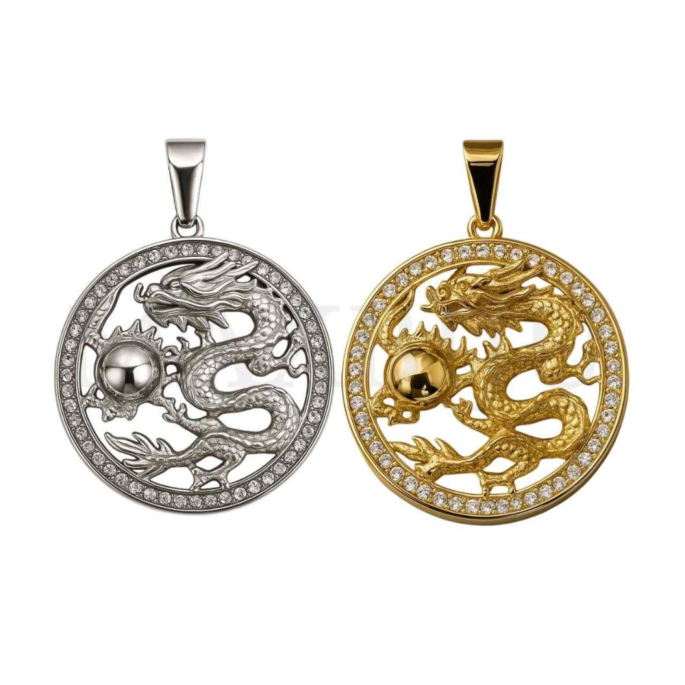 Stainless Steel Dragon Pendant 44mm