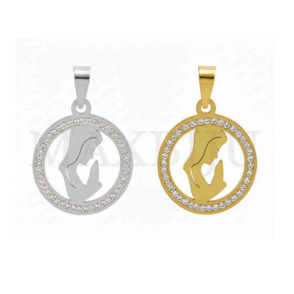 Stainless Steel Pendant with Stones - Mom (20mm)