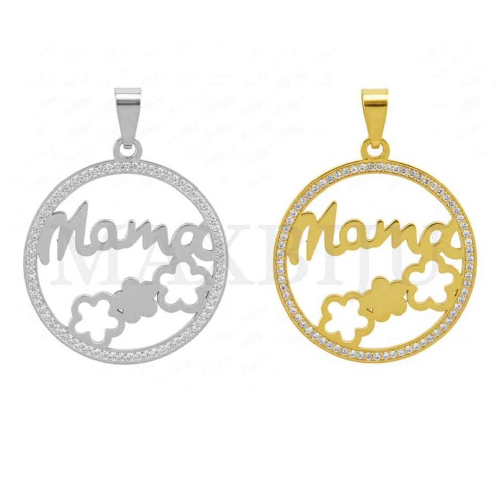 Stainless Steel Pendant with Stones - Mama (35mm)