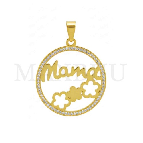 Stainless Steel Pendant with Stones - Mama (35mm)