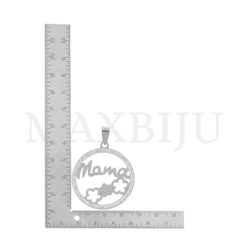 Stainless Steel Pendant with Stones - Mama (35mm)