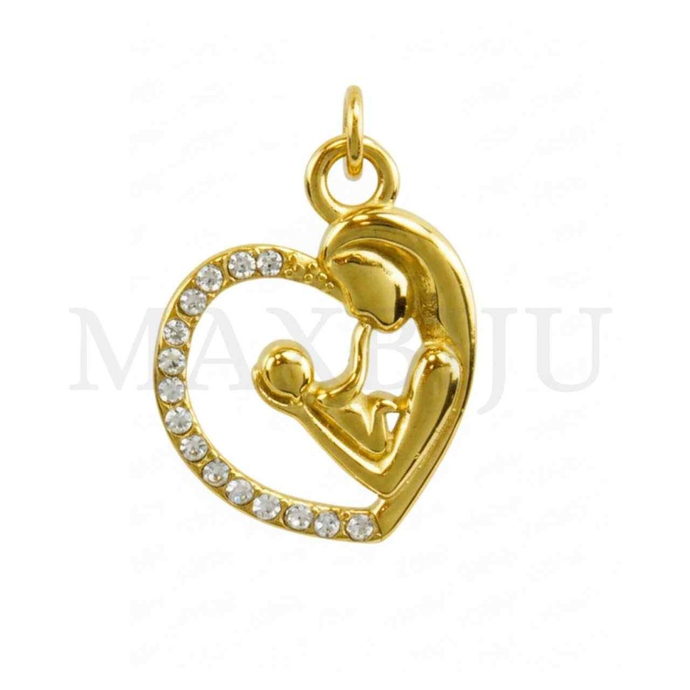 Stainless Steel Pendant with Stones- Mom and Child 15x18mm