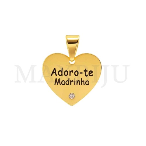 Stainless Steel Pendant with a Stone- Adoro-te Madrinha 18x16mm