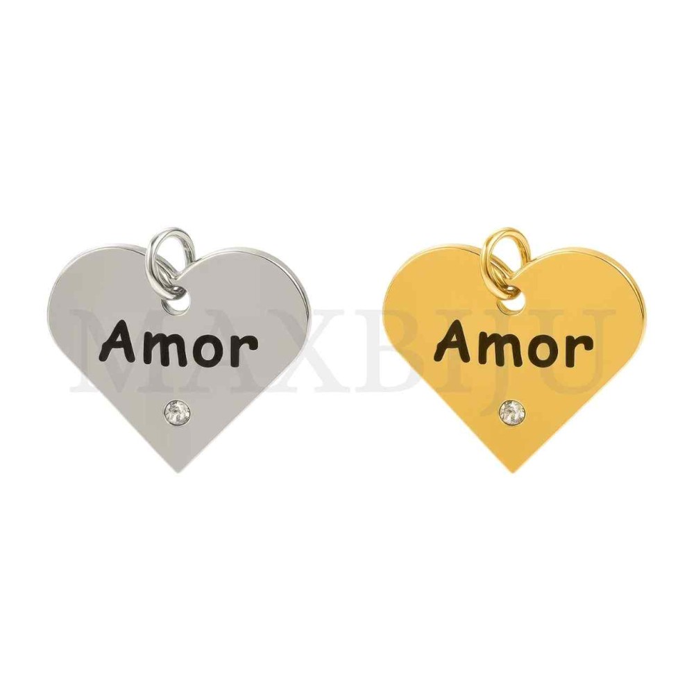 Stainless Steel Pendant with a Stone - Amor 19x17mm