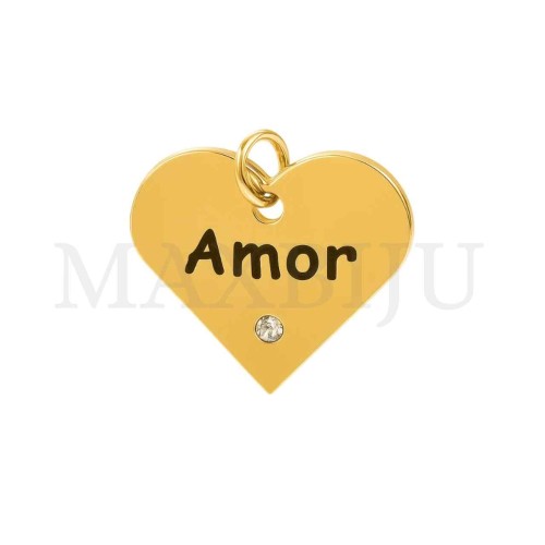 Stainless Steel Pendant with a Stone - Amor 19x17mm