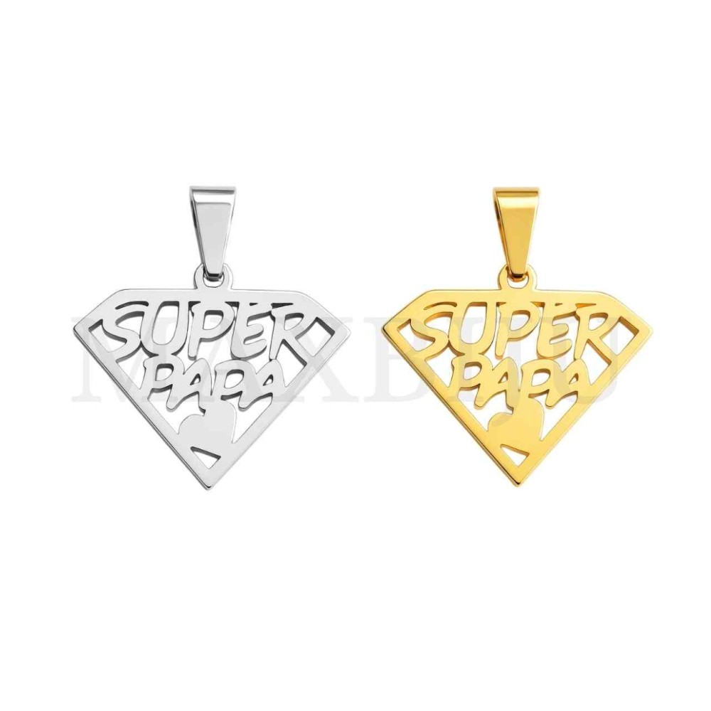 Stainless Steel Pendant - Super Papa 25x20mm