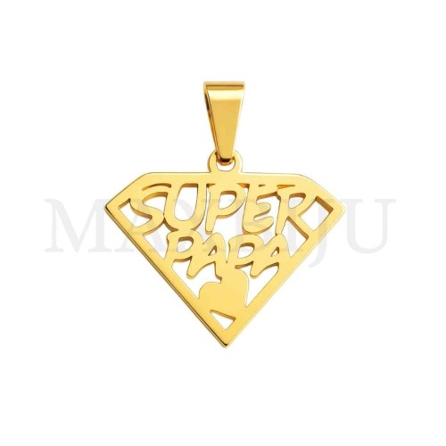 Stainless Steel Pendant - Super Papa 25x20mm