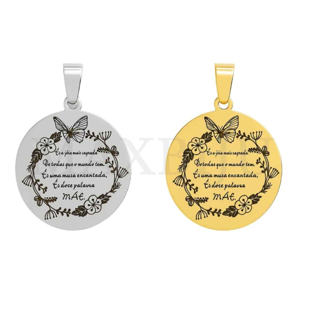 Stainless Steel Pendant - doce palavra MÃE (30mm)