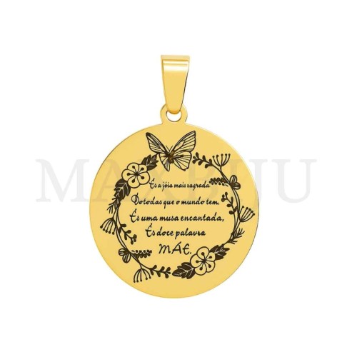 Stainless Steel Pendant - doce palavra MÃE (30mm)