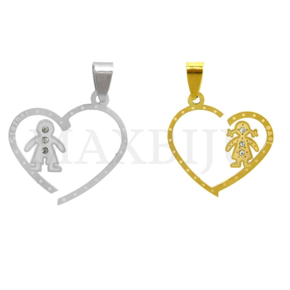 Stainless Steel Interlocking Pendant with Stones - Couple 29x28mm