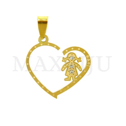 Stainless Steel Interlocking Pendant with Stones - Couple 29x28mm