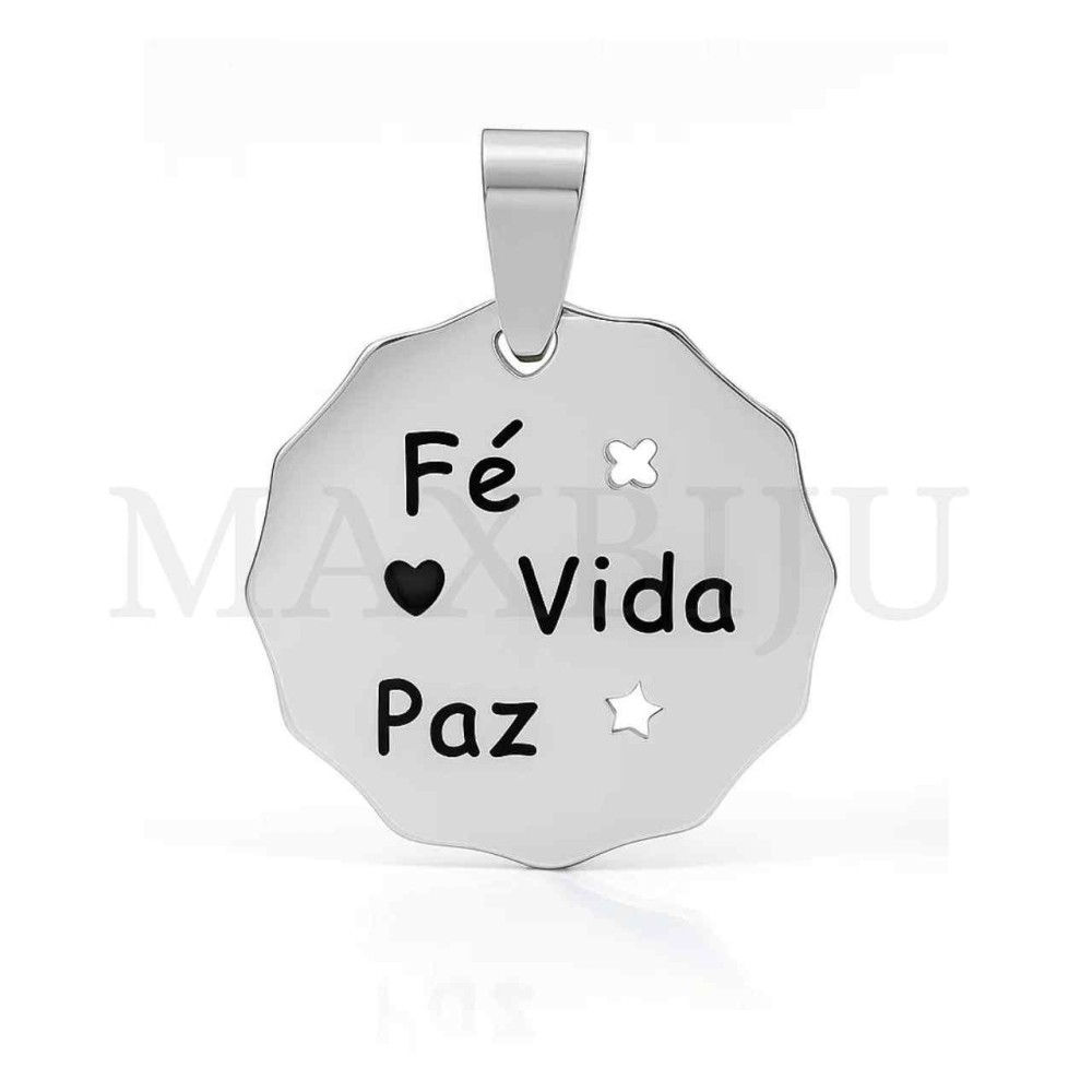 Stainless Steel Pendant - Fé Vida Paz (26mm)