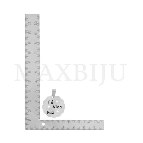 Stainless Steel Pendant - Fé Vida Paz (26mm)