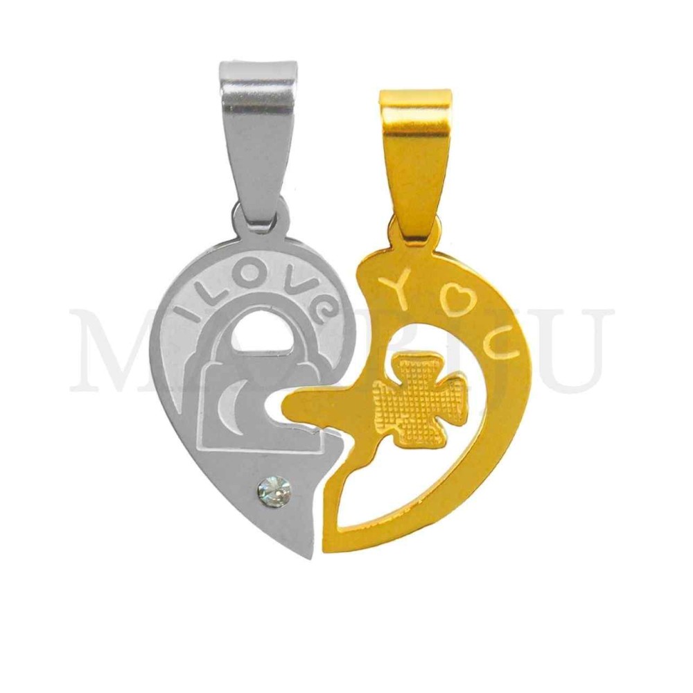 Stainless Steel Interlocking Pendant - I Love You 23x23mm