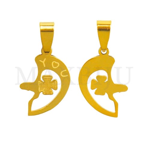 Stainless Steel Interlocking Pendant - I Love You 23x23mm