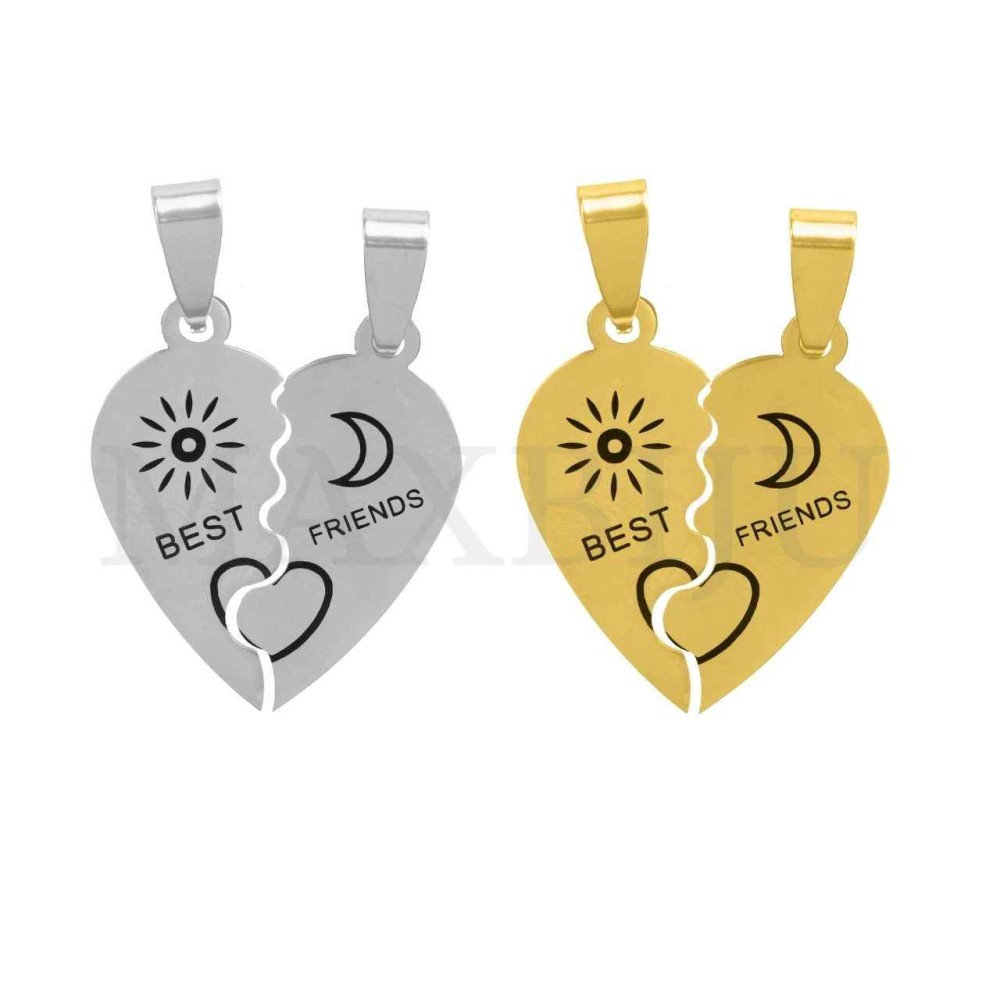 Stainless Steel Interlocking Pendant - Best Friends 25x28mm