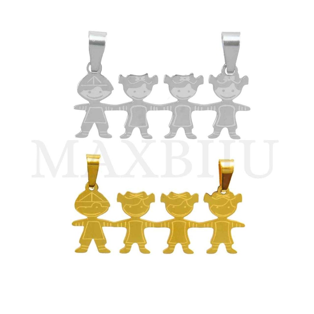 Stainless Steel Pendant - Three Girls One Boy 35x25mm