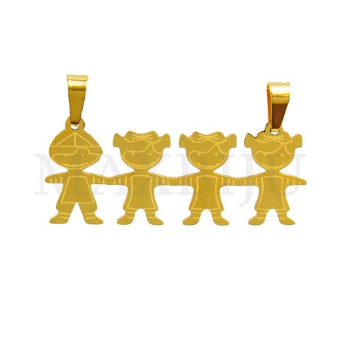 Stainless Steel Pendant - Three Girls One Boy 35x25mm