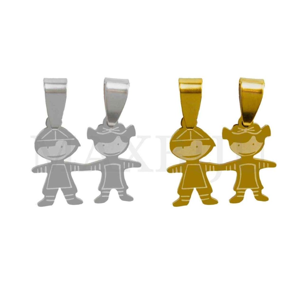 Stainless Steel Pendant - One Girl One Boy 21x17mm