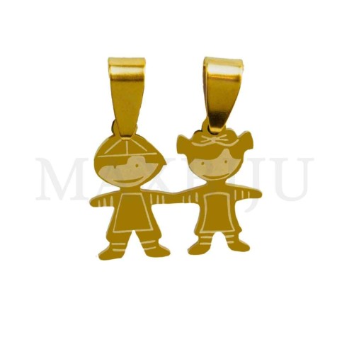 Stainless Steel Pendant - One Girl One Boy 21x17mm
