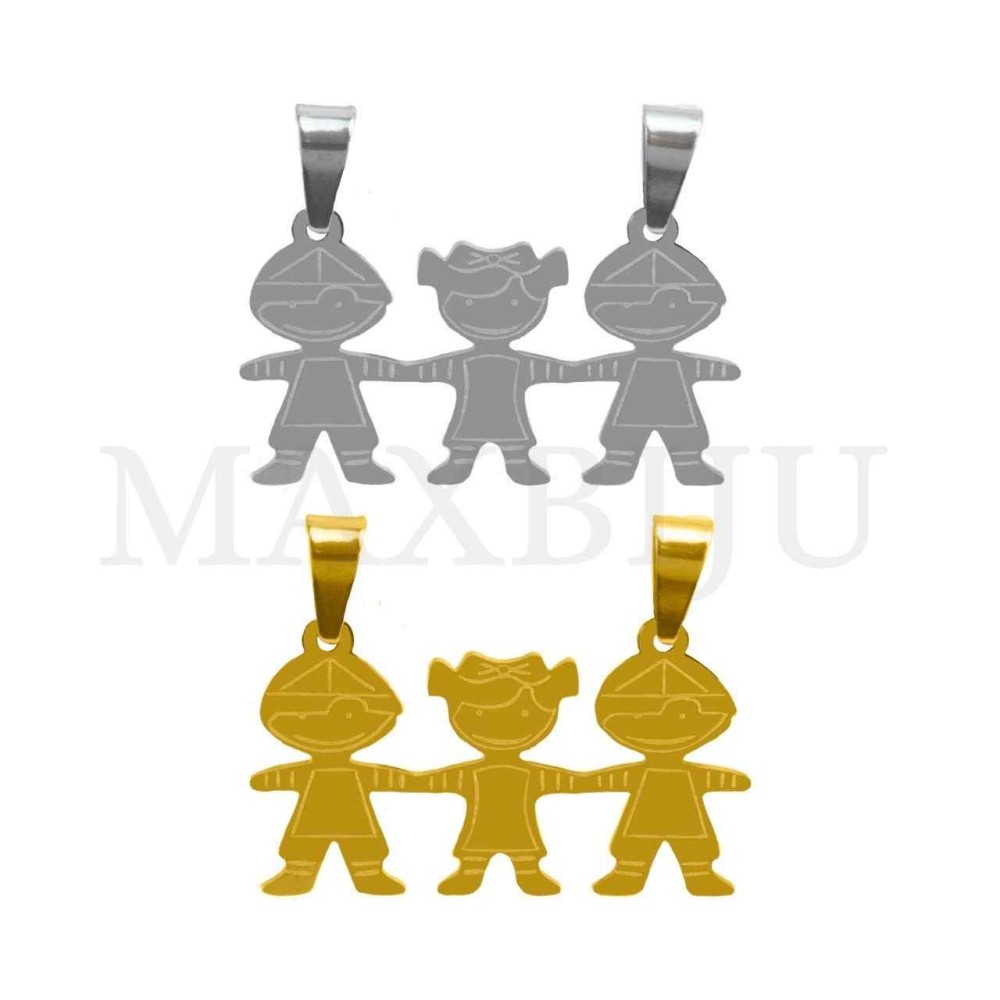 Stainless Steel Pendant - Two Boys One Girl 27x13mm