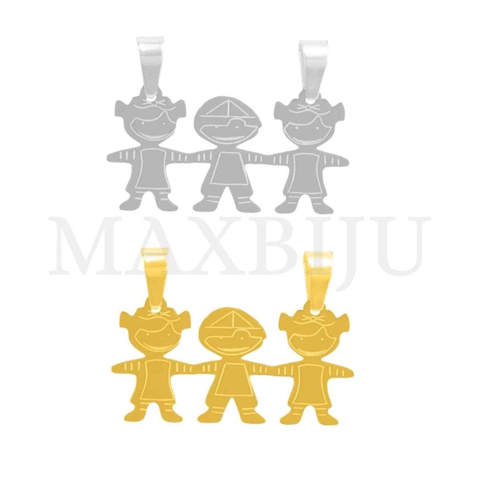 Stainless Steel Pendant - Two Girls One Boy 27x13mm