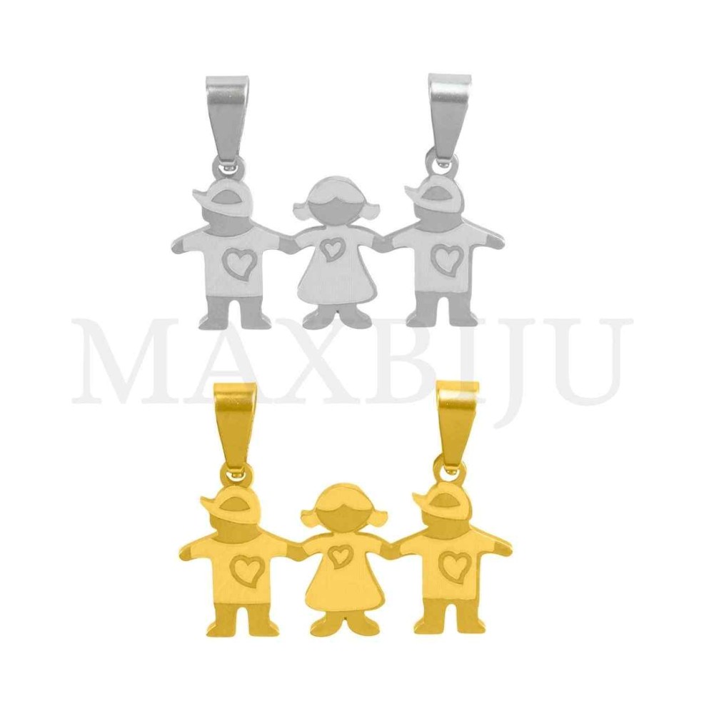 Stainless Steel Pendant - Two Boys One Girl 28x14mm