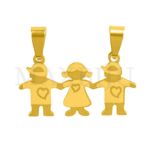 Stainless Steel Pendant - Two Boys One Girl 28x14mm