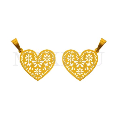 Stainless Steel Heart with Arabesques Pendant 21x19mm