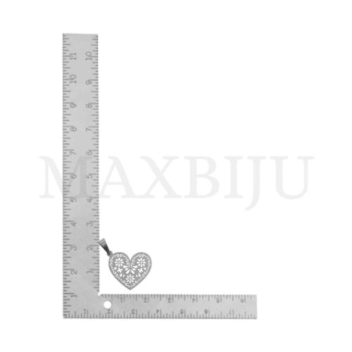 Stainless Steel Heart with Arabesques Pendant 21x19mm