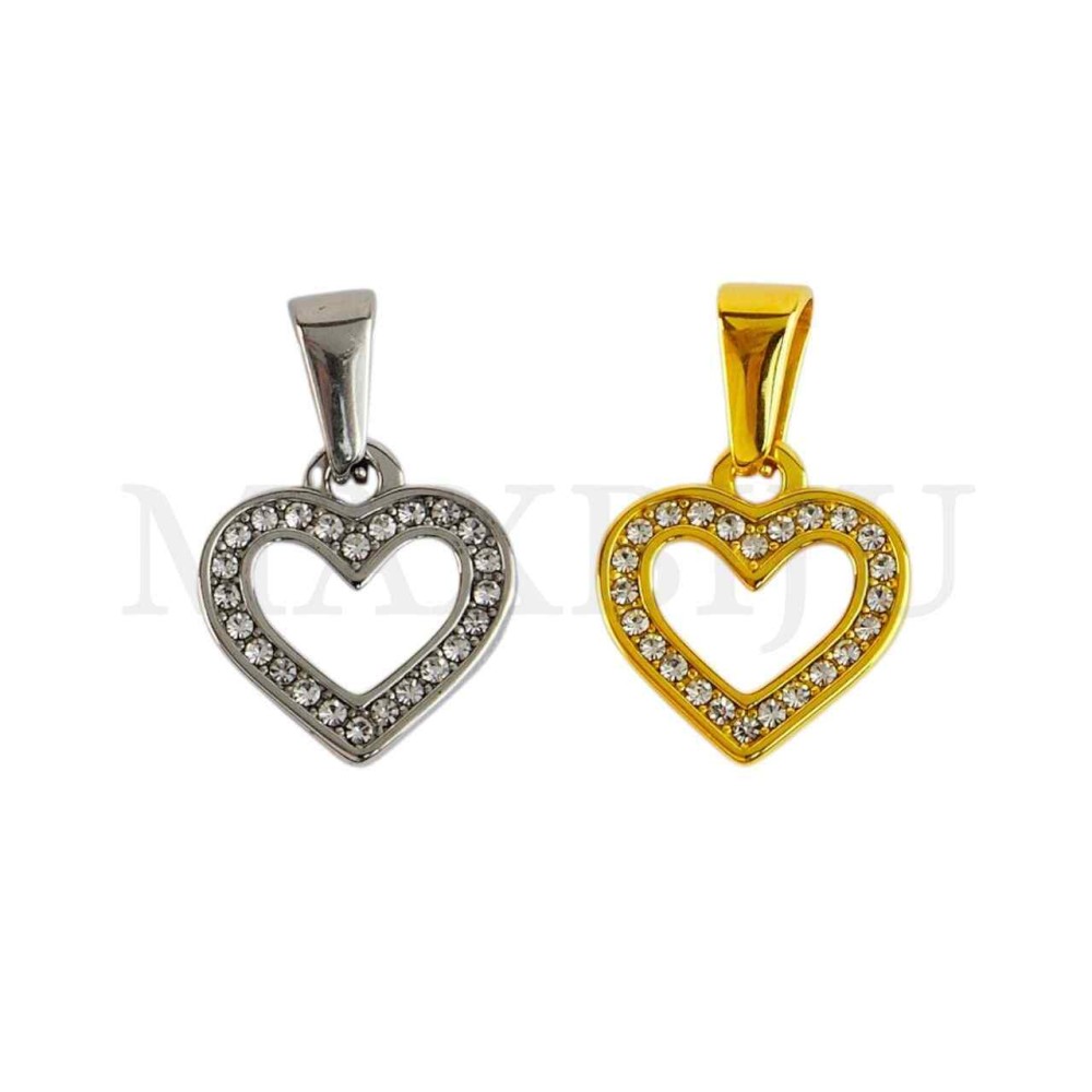 Stainless Steel Heart with Zirconium Pendant 15mm.