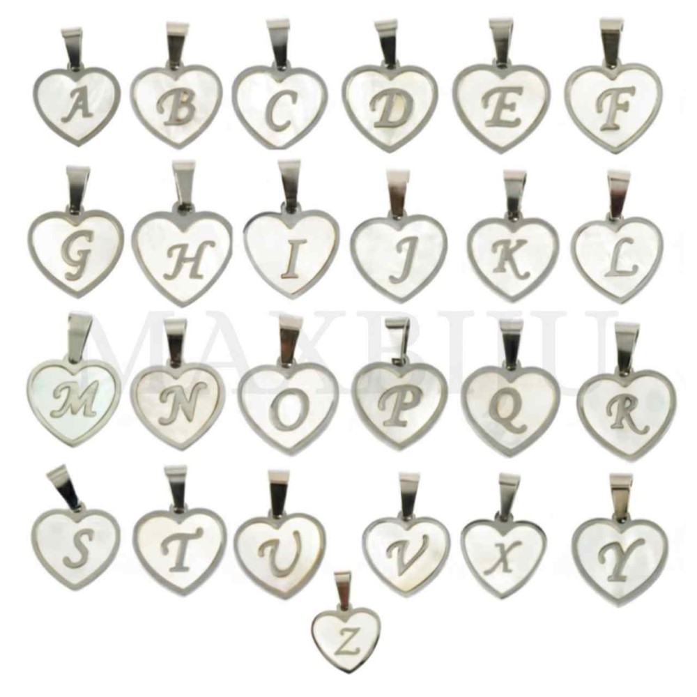 Steel Pendant Heart with Mother of Pearl Letter 