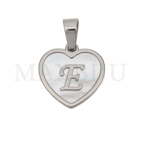 Steel Pendant Heart with Mother of Pearl Letter 