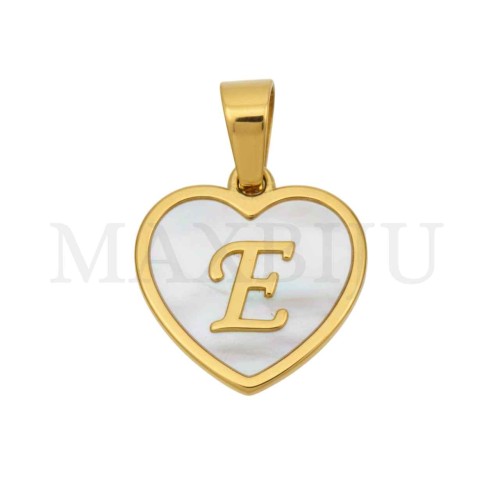 Steel Pendant Heart with Mother of Pearl Letter 