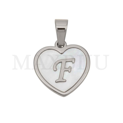 Steel Pendant Heart with Mother of Pearl Letter 