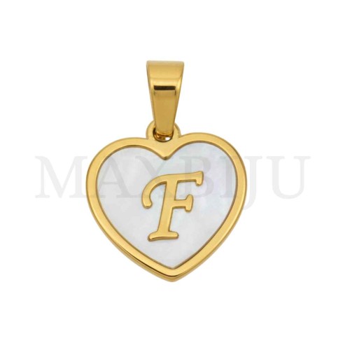 Steel Pendant Heart with Mother of Pearl Letter 