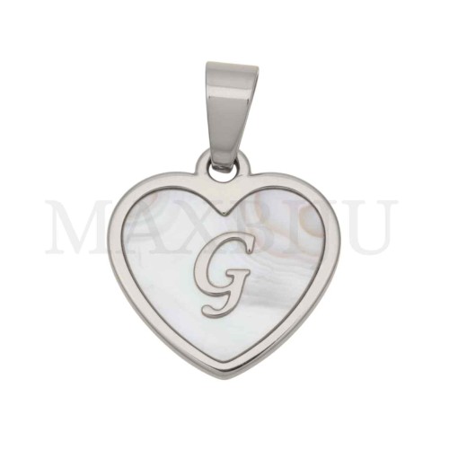 Steel Pendant Heart with Mother of Pearl Letter 