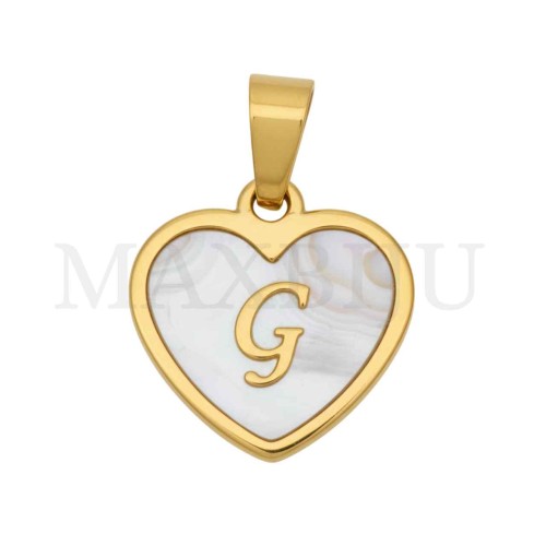 Steel Pendant Heart with Mother of Pearl Letter 