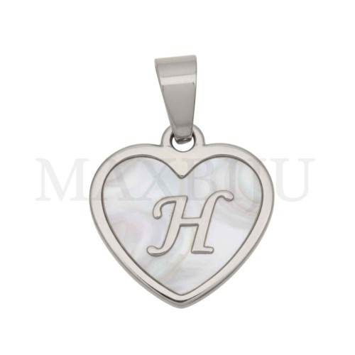 Steel Pendant Heart with Mother of Pearl Letter 
