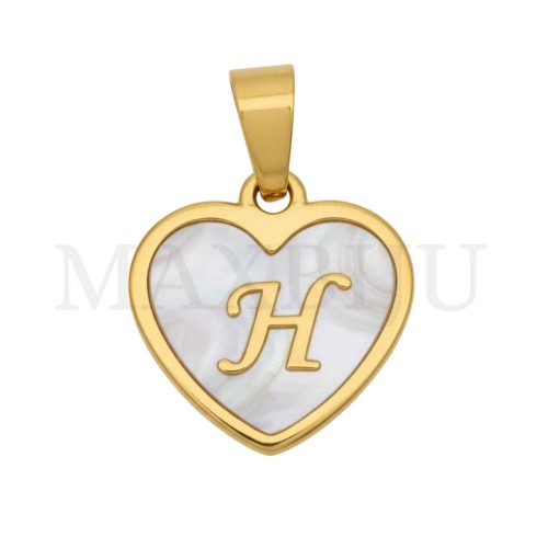 Steel Pendant Heart with Mother of Pearl Letter 