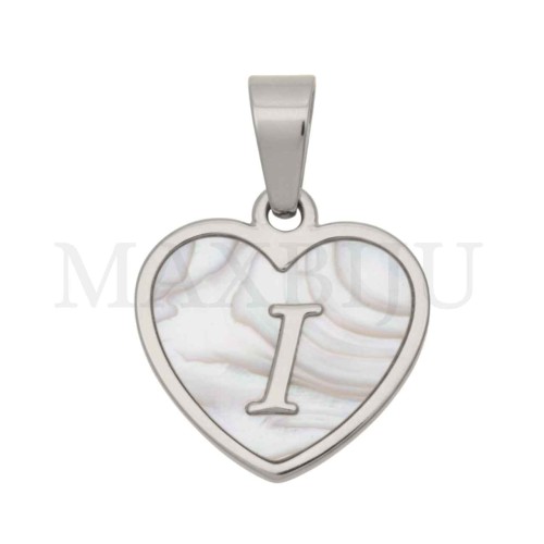 Steel Pendant Heart with Mother of Pearl Letter 