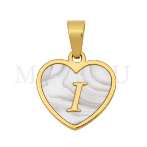 Steel Pendant Heart with Mother of Pearl Letter 