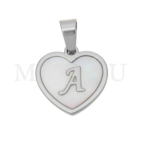 Steel Pendant Heart with Mother of Pearl Letter 